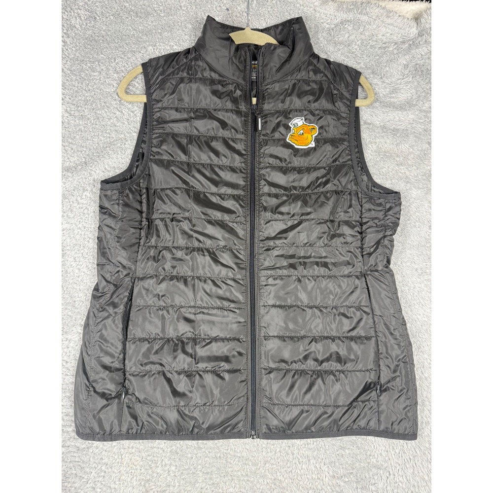 Core 365 Puffer Vest Womens Medium Black Excellent Quilted Mascot Patch 78030